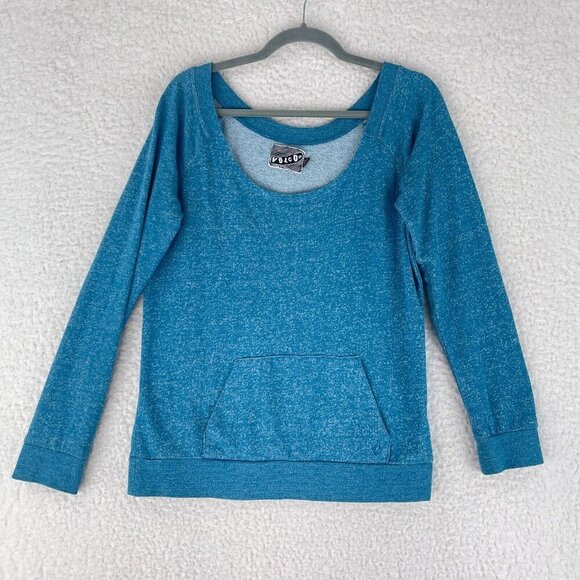 Volcom Blue Heathered Pullover Sweater Womens Long Sleeve‎ Scoop Neck Size Large - Picture 1 of 11
